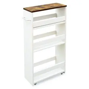 4 Tier White Slim Storage Cart with Handle, Slide Out Storage Rolling Utility Cart Mobile Shelving Unit Organizer Trolley for Small Spaces Kitchen Laundry Narrow Places 4 Tier White Slim Storage Cart with Handle, Slide Out Storage Rolling Utility Cart Mobile Shelving Unit Organizer Trolley for Small Spaces Kitchen Laundry Narrow Places