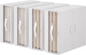 Bed Sheet Organizers and Storage Plastic, 4 pcs Foldable Closet Organizer with Handle, Bedding Storage Box Container for Blanket, Duvet Cover Set, Bed Sheet Set, White Bed Sheet Organizers and Storage Plastic, 4 pcs Foldable Closet Organizer with Handle, Bedding Storage Box Container for Blanket, Duvet Cover Set, Bed Sheet Set, White