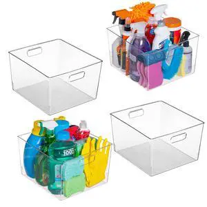 Clear Plastic Storage Bins XL 4 Pack Perfect for Kitchen,Fridge, Pantry Organization, Cabinet Organizers Clear Plastic Storage Bins XL 4 Pack Perfect for Kitchen,Fridge, Pantry Organization, Cabinet Organizers
