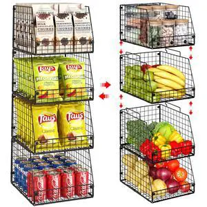 4 Pack XXL Stackable Wire Storage Basket, Extra Large Capacity Pantry Organizer and Storage, Muti-Purpose for Fruit Vegetable Basket & Toy Bin & Snack Organizer 4 Pack XXL Stackable Wire Storage Basket, Extra Large Capacity Pantry Organizer and Storage, Muti-Purpose for Fruit Vegetable Basket & Toy Bin & Snack Organizer