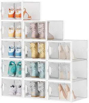 Shoe Storage, 12 Pack X-Large Shoe Organizer for Closet, Shoe Boxes Clear Plastic Stackable Shoe Storage Boxes for Size 13 Shoe Storage, 12 Pack X-Large Shoe Organizer for Closet, Shoe Boxes Clear Plastic Stackable Shoe Storage Boxes for Size 13