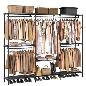 Clothes Rack, Portable Closet, 80.7 Inch Extra Large Capacity Wardrobe Closet, Clothes Storage Organizer with Shelves and 5 Hanging Rods, Easy to Assembly, Black PCT036B01 Clothes Rack, Portable Closet, 80.7 Inch Extra Large Capacity Wardrobe Closet, Clothes Storage Organizer with Shelves and 5 Hanging Rods, Easy to Assembly, Black PCT036B01