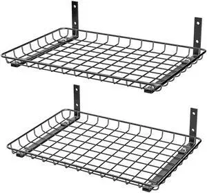 Garage Wall Shelves 12x18 Inch, Wall Mounted Storage Shelf, Metal Shelf Rack, Heavy-Duty Shelf Organizer 2 Pack, Black Garage Wall Shelves 12x18 Inch, Wall Mounted Storage Shelf, Metal Shelf Rack, Heavy-Duty Shelf Organizer 2 Pack, Black