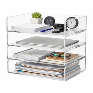 4 Tier Paper Organizer Letter Tray Acrylic Desk File Organizer Heavy Duty Stackable Documents Clear Letter Paper Holder Sorter Office Tray for A4, Office Classroom Home File Pad Notebooks 4 Tier Paper Organizer Letter Tray Acrylic Desk File Organizer Heavy Duty Stackable Documents Clear Letter Paper Holder Sorter Office Tray for A4, Office Classroom Home File Pad Notebooks