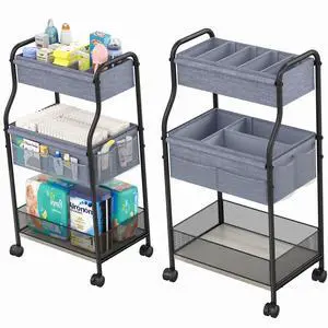 3-Tier Baby Diaper Caddy Organizer and Storage Cart, Mobile Metal Utility Cart with Rolling Wheels for Nursery Essentials with 4+2 Dividers, Large Capacity Rolling Cart For Bedroom, Bathroom, Nursery 3-Tier Baby Diaper Caddy Organizer and Storage Cart, Mobile Metal Utility Cart with Rolling Wheels for Nursery Essentials with 4+2 Dividers, Large Capacity Rolling Cart For Bedroom, Bathroom, Nursery
