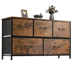 Dresser for Bedroom with 5 Drawers, Wide Chest of Drawers, Fabric Dresser, Storage Organizer Unit with Fabric Bins for Closet, Living Room, Hallway, Rustic Brown Wood Grain Print Dresser for Bedroom with 5 Drawers, Wide Chest of Drawers, Fabric Dresser, Storage Organizer Unit with Fabric Bins for Closet, Living Room, Hallway, Rustic Brown Wood Grain Print