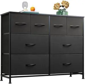Dresser for Bedroom with 8 Drawers, Wide Fabric Dresser for Storage and Organization, Bedroom Dressers, Chest of Drawers for Living Room, Closet, Hallway, Black Dresser for Bedroom with 8 Drawers, Wide Fabric Dresser for Storage and Organization, Bedroom Dressers, Chest of Drawers for Living Room, Closet, Hallway, Black