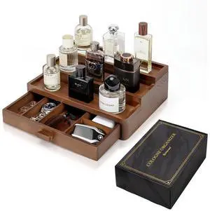 Cologne Organizer for Men, 3 Tier Wooden Cologne Stand with Drawer Storage and Hidden Compartment, Perfume Display Holder for Dresser, Great Gifts for Him Dad Fathers, Brown Cologne Organizer for Men, 3 Tier Wooden Cologne Stand with Drawer Storage and Hidden Compartment, Perfume Display Holder for Dresser, Great Gifts for Him Dad Fathers, Brown