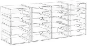 Acrylic Drawer Organizers - 21 Drawers 4 Set - Clear Storage Drawers for Office Supplies - Stackable Makeup Organizer - Dustproof Desk Organizers for Makeup, Jewelry, Pen, Stationary Acrylic Drawer Organizers - 21 Drawers 4 Set - Clear Storage Drawers for Office Supplies - Stackable Makeup Organizer - Dustproof Desk Organizers for Makeup, Jewelry, Pen, Stationary