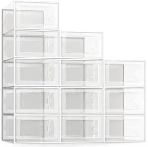 X-Large Shoe Storage Box Fit Size 11, Clear Plastic Stackable Shoe Organizer for Closet, Space Saving Foldable Shoe Rack Sneaker Container Bin Holder, 12 Pack Clear X-Large Shoe Storage Box Fit Size 11, Clear Plastic Stackable Shoe Organizer for Closet, Space Saving Foldable Shoe Rack Sneaker Container Bin Holder, 12 Pack Clear