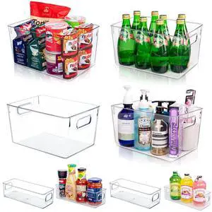 Clear Plastic Storage Bins-8 Pcs Pantry Organizers and Storage Containers with 4 Large (11"x8"x6") and 4 Small Snack Containers, Home Organization for Bathroom, Kitchen, Closet and Office Clear Plastic Storage Bins-8 Pcs Pantry Organizers and Storage Containers with 4 Large (11"x8"x6") and 4 Small Snack Containers, Home Organization for Bathroom, Kitchen, Closet and Office