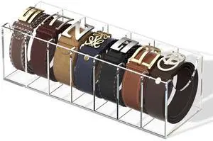 Belt Organizer, Acrylic 7 Compartments Container Storage Holder, Clear Display Case for Closet Tie and Bow Tie Belt Organizer, Acrylic 7 Compartments Container Storage Holder, Clear Display Case for Closet Tie and Bow Tie