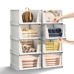 5 Packs Stackable Plastic Storage Basket for Closet Foldable Closet Organizers and Storage Bins for Shelves Storage Drawer Container for Clothes, Wardrobe, Pantry, 5L 5 Packs Stackable Plastic Storage Basket for Closet Foldable Closet Organizers and Storage Bins for Shelves Storage Drawer Container for Clothes, Wardrobe, Pantry, 5L