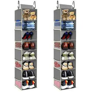 2 Pack Large-Sized Hanging Shoe Organizer 8-Shelf, Hanging Closet Organizer with 8 Side Pockets, Wider Hanging Shelves for Storage Shoes Clothes 9" W × 11.8" D× 48" H, Grey. 2 Pack Large-Sized Hanging Shoe Organizer 8-Shelf, Hanging Closet Organizer with 8 Side Pockets, Wider Hanging Shelves for Storage Shoes Clothes 9" W × 11.8" D× 48" H, Grey.