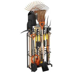 Garden Tool Organizer for Corner - Heavy Duty Metal Rack with 34 Storage Compartments & 14 Hooks for Shovels, Rakes, Long-Handled Tools, Ideal for Garden, Shed, Garage Storage Garden Tool Organizer for Corner - Heavy Duty Metal Rack with 34 Storage Compartments & 14 Hooks for Shovels, Rakes, Long-Handled Tools, Ideal for Garden, Shed, Garage Storage