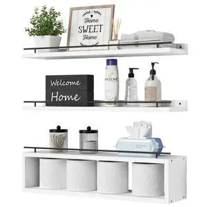 Floating Shelves for Wall 24 inch with Cube Shelf, Wall Shelves with Metal Rail for Bathroom Decor, Bathroom Organizers and Storage, Over Toilet Shelves, Toilet Paper-White Floating Shelves for Wall 24 inch with Cube Shelf, Wall Shelves with Metal Rail for Bathroom Decor, Bathroom Organizers and Storage, Over Toilet Shelves, Toilet Paper-White