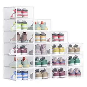 Shoe Boxes, Shoe Storage Organizers Rack for Closet, Plastic Stackable Sneaker Containers Case, 18 Pack, Transparent and Cloud White ULSP318W01 Shoe Boxes, Shoe Storage Organizers Rack for Closet, Plastic Stackable Sneaker Containers Case, 18 Pack, Transparent and Cloud White ULSP318W01