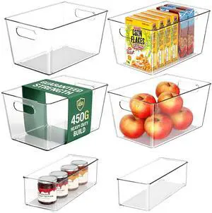 Set of 6 Clear Plastic Storage Bins, 4 Large +2 Small Pantry Organizers and Storage Containers for Kitchen Organization, Home Storage Must Haves for Office, Closet, Garage, Freezer& Bathroom Set of 6 Clear Plastic Storage Bins, 4 Large +2 Small Pantry Organizers and Storage Containers for Kitchen Organization, Home Storage Must Haves for Office, Closet, Garage, Freezer& Bathroom