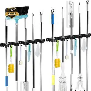 2 Pack Black 5 Racks and 4 Hooks Mop and Broom Holder Wall Mount, Broom Organizer Storage Tool Racks Stainless Steel Heavy Duty Hooks Self Adhesive Solid Non-slip for Home Kitchen Garden 2 Pack Black 5 Racks and 4 Hooks Mop and Broom Holder Wall Mount, Broom Organizer Storage Tool Racks Stainless Steel Heavy Duty Hooks Self Adhesive Solid Non-slip for Home Kitchen Garden