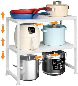 2-Tier Expandable Kitchen Storage Shelf,150LBS Heavy Duty Metal Shelving Units For Small Appliance,Adjustable Pots and Pans Organizer Rack Shelves For Kitchen Counter Under Cabinet Garage Pantry,White 2-Tier Expandable Kitchen Storage Shelf,150LBS Heavy Duty Metal Shelving Units For Small Appliance,Adjustable Pots and Pans Organizer Rack Shelves For Kitchen Counter Under Cabinet Garage Pantry,White