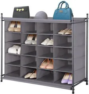 Stackable Shoe Cubby Organizer, Free Standing Shoe Cube Rack for Entryway, Bedroom, Apartment, Closet, 20-Cube Gray Stackable Shoe Cubby Organizer, Free Standing Shoe Cube Rack for Entryway, Bedroom, Apartment, Closet, 20-Cube Gray