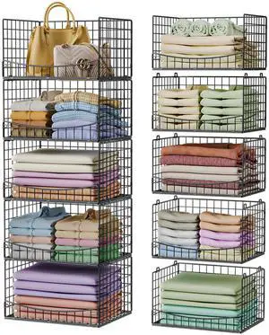 5-Tier Stackable Closet Organizers and Storage Shelves,Extend Clothing Closet Shelf Bins for Jeans Pants Sweaters - Wardrobe Cupboard Clothes Organizer System-Wider Mouth Design 5-Tier Stackable Closet Organizers and Storage Shelves,Extend Clothing Closet Shelf Bins for Jeans Pants Sweaters - Wardrobe Cupboard Clothes Organizer System-Wider Mouth Design