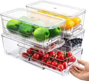 4 Pack Fridge Organizer Drawers Bins, Clear Stackable Pull Out Refrigerator Drawer Organizer, Fridge Storage Container with Lids for Fruits, Vegetables, Drinks and Food 4 Pack Fridge Organizer Drawers Bins, Clear Stackable Pull Out Refrigerator Drawer Organizer, Fridge Storage Container with Lids for Fruits, Vegetables, Drinks and Food