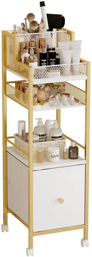 Makeup Organizer Storage Cart with Drawers, Large Floor Makeup Skincare Organizers, Rolling Makeup Cart Vanity Organizer Cosmetics Display Cases Holder for Nail Polish Brush Hair ToolGold Makeup Organizer Storage Cart with Drawers, Large Floor Makeup Skincare Organizers, Rolling Makeup Cart Vanity Organizer Cosmetics Display Cases Holder for Nail Polish Brush Hair ToolGold