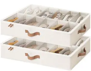 2-Pack 24-Pair Under Bed Shoe Storage Organizer, Beige 2-Pack 24-Pair Under Bed Shoe Storage Organizer, Beige