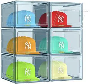 6 Pack Hat Organizer Box, Stackable Clear Baseball Caps Holder Box Containers with Magnetic Door for Hats Snapback Cap Storag, Hat Rack Display Case, Holds 8 Hats Each (Blue) 6 Pack Hat Organizer Box, Stackable Clear Baseball Caps Holder Box Containers with Magnetic Door for Hats Snapback Cap Storag, Hat Rack Display Case, Holds 8 Hats Each (Blue)