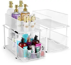 2 Sets of 2 Tier Metal Under Sink Organizer for Bathroom, Kitchen, Strong Steel Mesh Sliding Drawers for Under Sink, Under Cabinet, Closet, Kitchen, Pantry, Bathroom Organizers and Storage 2 Sets of 2 Tier Metal Under Sink Organizer for Bathroom, Kitchen, Strong Steel Mesh Sliding Drawers for Under Sink, Under Cabinet, Closet, Kitchen, Pantry, Bathroom Organizers and Storage