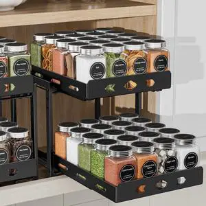 Pull Out Spice Racks for Inside Cabinets, 2-Tier Cabinet Spice Rack, Height Adjustable Spice Rack Organizer for Cabinet, Kitchen Vertical Spice Rack (9.7''Wx10.8''Dx9.2''H, Metal Black) Pull Out Spice Racks for Inside Cabinets, 2-Tier Cabinet Spice Rack, Height Adjustable Spice Rack Organizer for Cabinet, Kitchen Vertical Spice Rack (9.7''Wx10.8''Dx9.2''H, Metal Black)