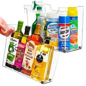 Roll Out Bottle Organization Bins - 2 Sizes Pantry Under Sink Organizer with Wheels & Handles - Clear Plastic Organizing Containers for Cleaning Supplies - Kitchen Cabinet Laundry Room Storage Roll Out Bottle Organization Bins - 2 Sizes Pantry Under Sink Organizer with Wheels & Handles - Clear Plastic Organizing Containers for Cleaning Supplies - Kitchen Cabinet Laundry Room Storage