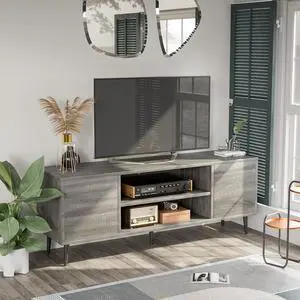 TV Stand for 65 Inch TV, Mid Century Modern TV Stand, Entertainment Center with Storage Cabinet and Open Shelves, TV Console Table Media Cabinet for Living Room, and Bedroom (Gray) TV Stand for 65 Inch TV, Mid Century Modern TV Stand, Entertainment Center with Storage Cabinet and Open Shelves, TV Console Table Media Cabinet for Living Room, and Bedroom (Gray)