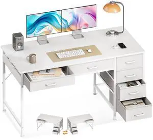 48 Inch Computer Desk with 6 Drawers, Reversible Storage Desk for Home Office, Work Study Table for Bedroom, White 48 Inch Computer Desk with 6 Drawers, Reversible Storage Desk for Home Office, Work Study Table for Bedroom, White