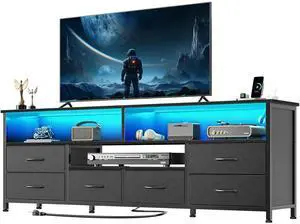 63 Inch Entertainment Center Dresser for Bedroom, TV Stand for 65 70 Inch TVs, 6 Drawers Dresser with Power Outlets and LED Lights, Media Console with PU Leather Surface for Living Room 63 Inch Entertainment Center Dresser for Bedroom, TV Stand for 65 70 Inch TVs, 6 Drawers Dresser with Power Outlets and LED Lights, Media Console with PU Leather Surface for Living Room