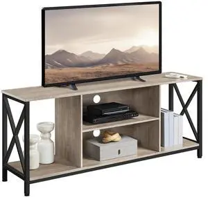 TV Stand for TVs up to 65 Inch, 55 Inch Entertainment Center with Storage, Wood TV Console with Shelves for Living Room, Gray TV Stand for TVs up to 65 Inch, 55 Inch Entertainment Center with Storage, Wood TV Console with Shelves for Living Room, Gray