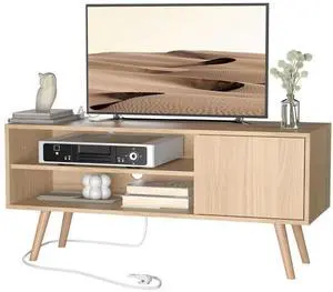 TV Stand for 48-55 Inch TV, Mid Century Modern Entertainment Center with Storage Cabinet, TV Media Console with Charging Station for Living Room (Oak, 43.3" W x 15.7" D x 19.5" H) TV Stand for 48-55 Inch TV, Mid Century Modern Entertainment Center with Storage Cabinet, TV Media Console with Charging Station for Living Room (Oak, 43.3" W x 15.7" D x 19.5" H)