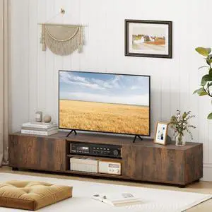Modern TV Stand for up to 70 TVs, 63L Minimalist Entertainment Center w/ 2 Doors & Open Shelves, Media Console Table Storage Cabinet with 6 Support Feet for Living Room (Rustic Brown, 63L) Modern TV Stand for up to 70 TVs, 63L Minimalist Entertainment Center w/ 2 Doors & Open Shelves, Media Console Table Storage Cabinet with 6 Support Feet for Living Room (Rustic Brown, 63L)