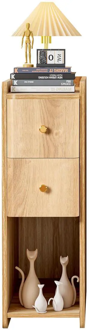 Narrow End Table Bedroom, Wooden Small 2 Drawer Nightstand, Thin Couch Side End Table, Skinny Bedside Table Small Spaces, Mid Century Modern Night Stand with Drawers (Natural-1 pc) Narrow End Table Bedroom, Wooden Small 2 Drawer Nightstand, Thin Couch Side End Table, Skinny Bedside Table Small Spaces, Mid Century Modern Night Stand with Drawers (Natural-1 pc)