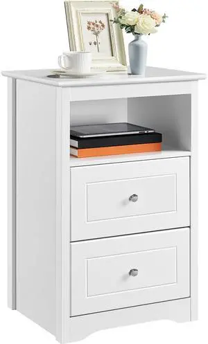 Nightstand with 2 Drawer and 1 Open Shelf, 29" Tall Bedside Table Wooden Flie Cabinet Telephone Table Bed Side Table with Storage for Bedroom White Nightstand with 2 Drawer and 1 Open Shelf, 29" Tall Bedside Table Wooden Flie Cabinet Telephone Table Bed Side Table with Storage for Bedroom White