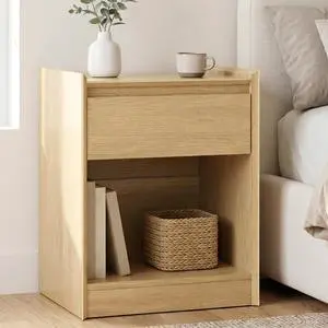 Natural Oak 24" H Nightstand, Drawer & Open Shelf Bedside Table Natural Oak 24" H Nightstand, Drawer & Open Shelf Bedside Table