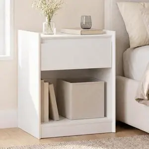 White 24"H Nightstand, Drawer & Open Shelf, Small Bedside Table White 24"H Nightstand, Drawer & Open Shelf, Small Bedside Table