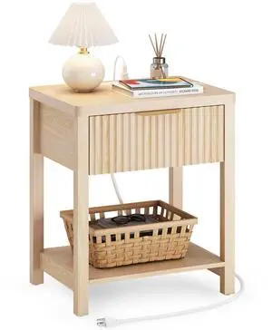 Fluted Night Stand with Drawers, Fluted Nightstand with Charging Station, Wood Modern Bedside End Table with Storage Drawer for Bedroom, Save Space (Set of 1, Natural Oak) Fluted Night Stand with Drawers, Fluted Nightstand with Charging Station, Wood Modern Bedside End Table with Storage Drawer for Bedroom, Save Space (Set of 1, Natural Oak)