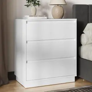 White Nightstand with 3 Drawers Storage | 23.6" Modern Night Stand for Bedroom, Large Bedside Table, End Table for Closet White Nightstand with 3 Drawers Storage | 23.6" Modern Night Stand for Bedroom, Large Bedside Table, End Table for Closet