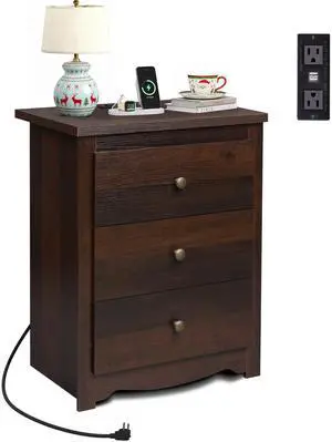 Tall Nightstand with Charging Station, Wood Night Stand with 3 Drawers Storage, Bedside Table End Side Tables with 2 USB Ports and Outlets for Bedroom, Closet, Espresso Tall Nightstand with Charging Station, Wood Night Stand with 3 Drawers Storage, Bedside Table End Side Tables with 2 USB Ports and Outlets for Bedroom, Closet, Espresso