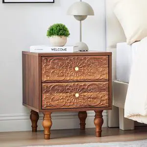 Nightstand, Farmhouse Bedside Table with 2 Drawers and Metal Handles, Wood Sofa Side Table End Table Accent Dresser for Bedroom, Living Room (Walnut) (15.75 x 16.02 x 18.15 Inch) Nightstand, Farmhouse Bedside Table with 2 Drawers and Metal Handles, Wood Sofa Side Table End Table Accent Dresser for Bedroom, Living Room (Walnut) (15.75 x 16.02 x 18.15 Inch)
