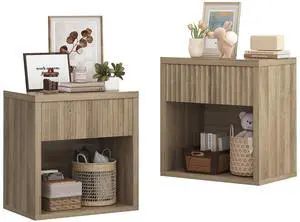 Fluted Nightstand Set of 2, 22.8" Wide Nightstands with Drawer Storage Large Wood BedsideTable Night Stands for Bedroom, Natural Oak Fluted Nightstand Set of 2, 22.8" Wide Nightstands with Drawer Storage Large Wood BedsideTable Night Stands for Bedroom, Natural Oak