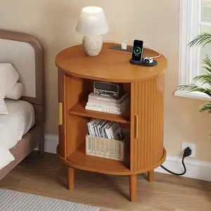 Mid Century Modern Nightstand with Charging Station, Fluted Accent Side Table with Sliding Door & Adjustable Shelf, End Table for Small Space, Living Room, Bedroom,Sofa Couch(1, Yellow) Mid Century Modern Nightstand with Charging Station, Fluted Accent Side Table with Sliding Door & Adjustable Shelf, End Table for Small Space, Living Room, Bedroom,Sofa Couch(1, Yellow)