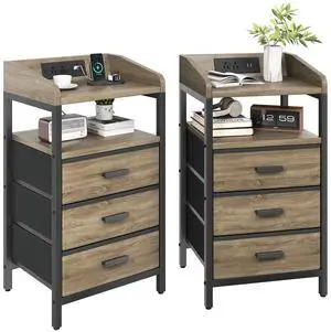 Night Stand with Charging Station 3 Fabric Drawers Night Stand with Charging Station 3 Fabric Drawers